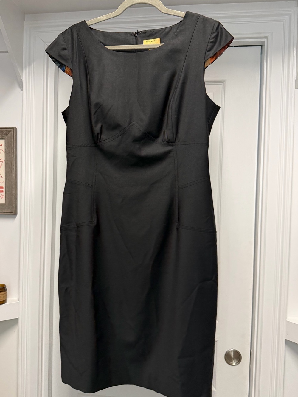 Ted Baker Black Cap-Sleeve Midi Sheath Dress